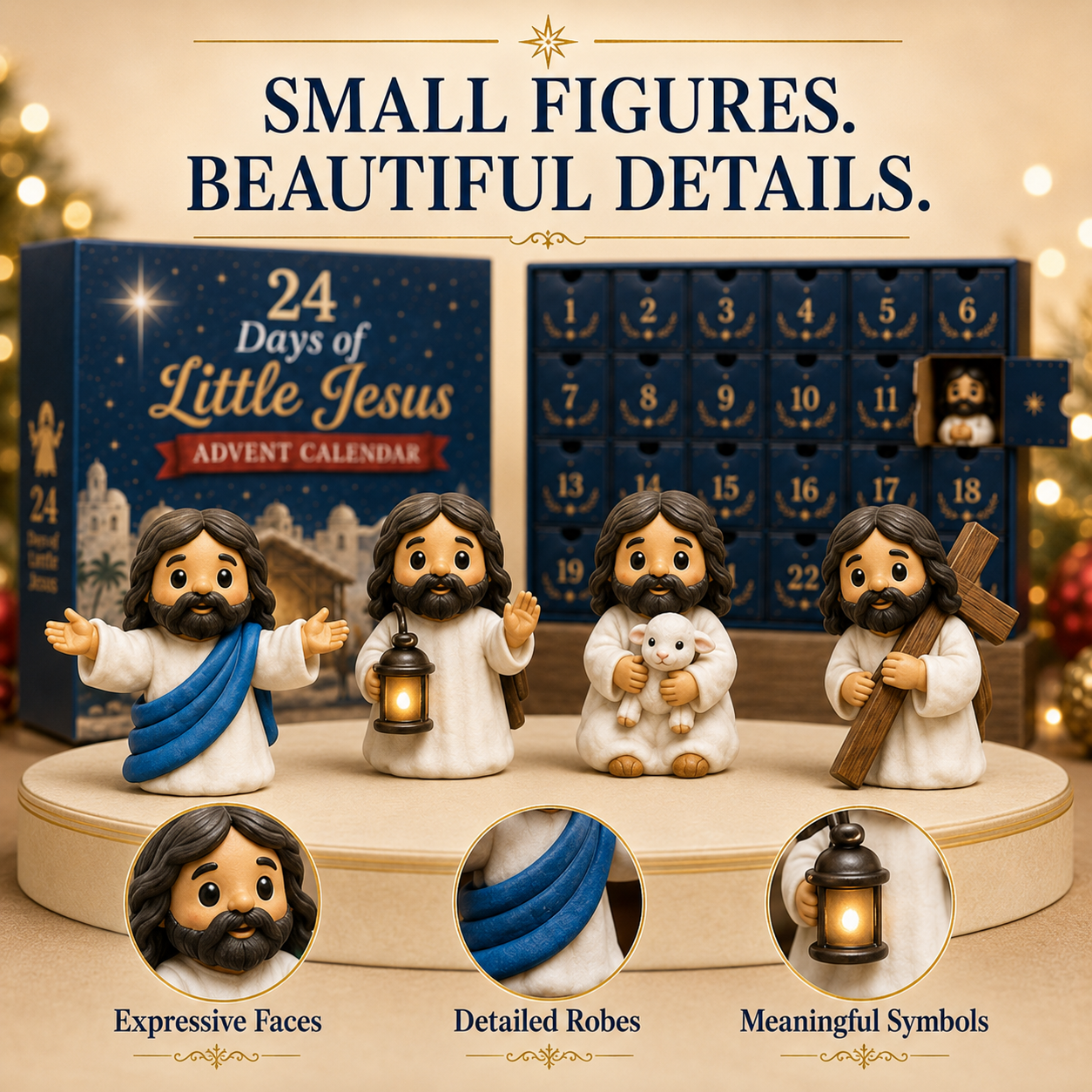 Close-up details of Little Jesus mini figures