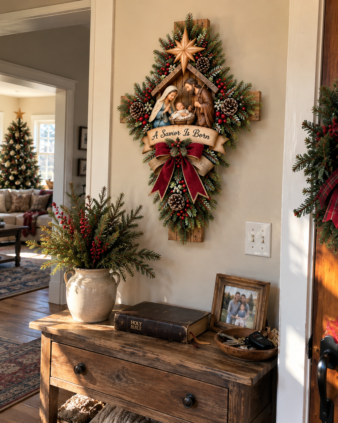 The True Meaning of Christmas – 3D Nativity Cross Wreath
