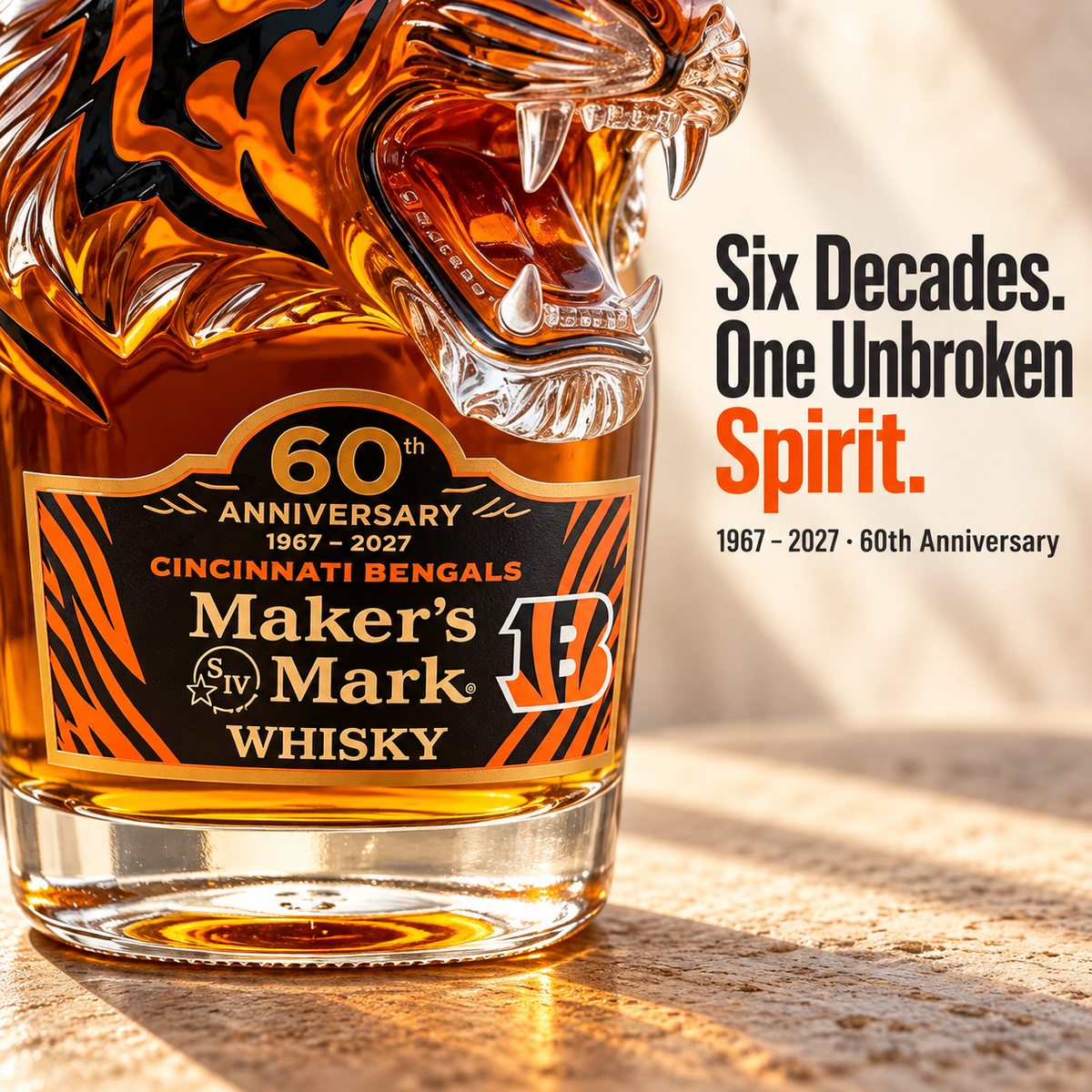 The BENGALS×Maker's Mark 60TH ANNIVERSARY Special Edition Bourbon Bottle