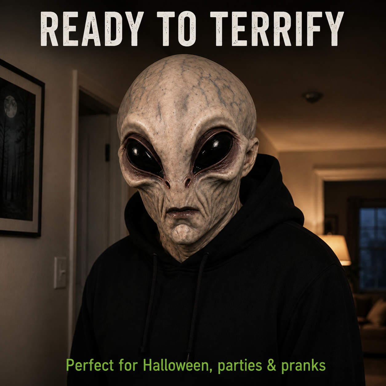Hyper-Realistic Alien Full Head Mask – Unisex Silicone Halloween Costume Mask