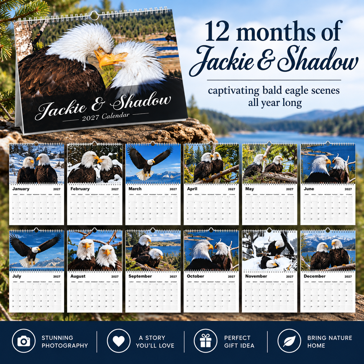 Jackie & Shadow 2027 Bald Eagle Wall Calendar
