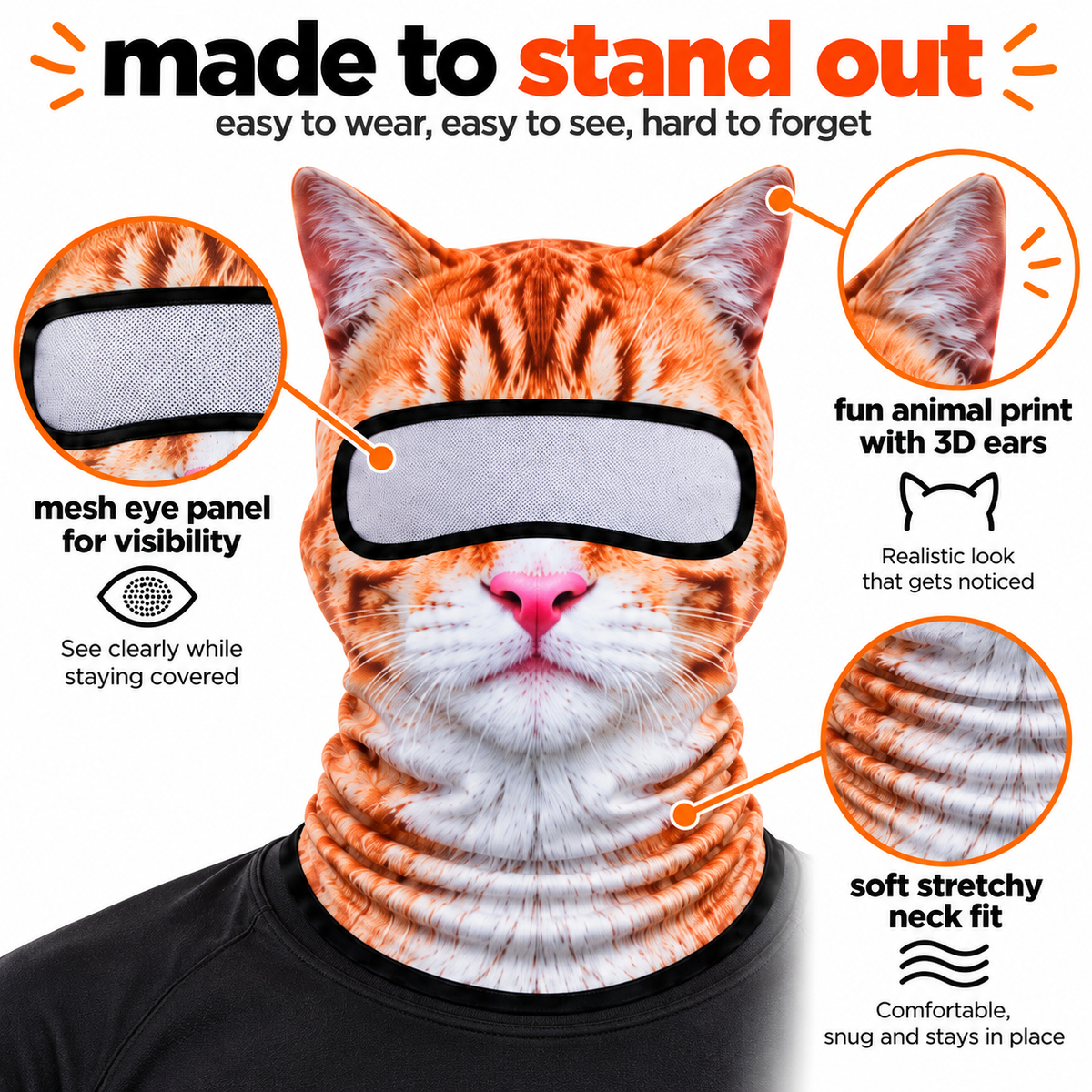 Animal mask mesh eye panel and 3D ear details