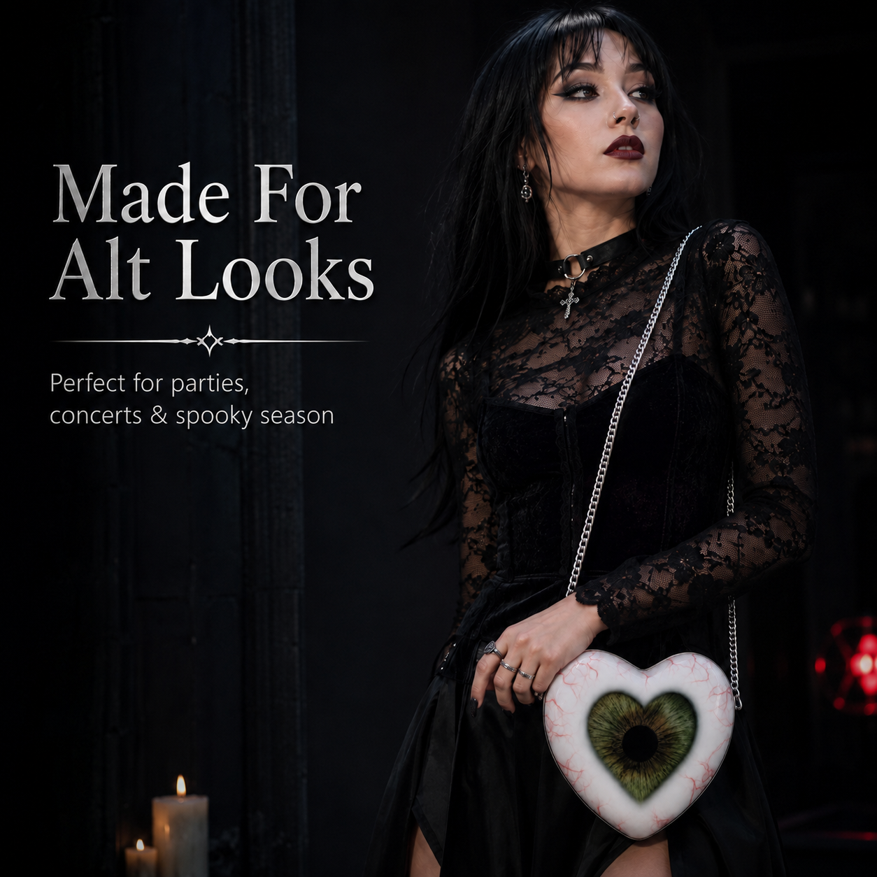 Gothic woman styling heart eye crossbody bag