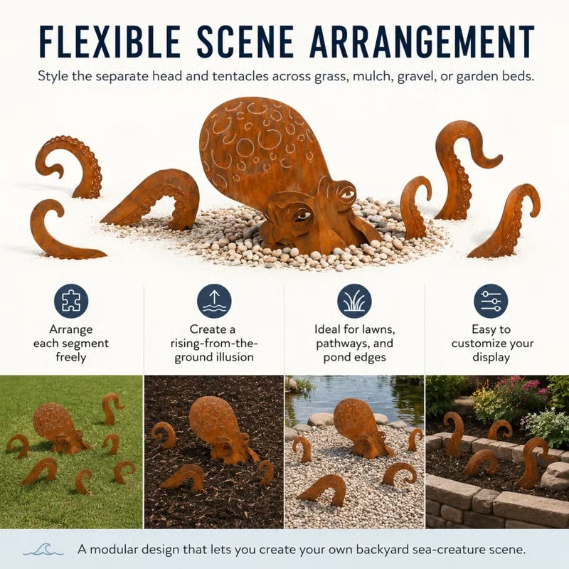 Rustic Kraken Octopus Garden Sculpture