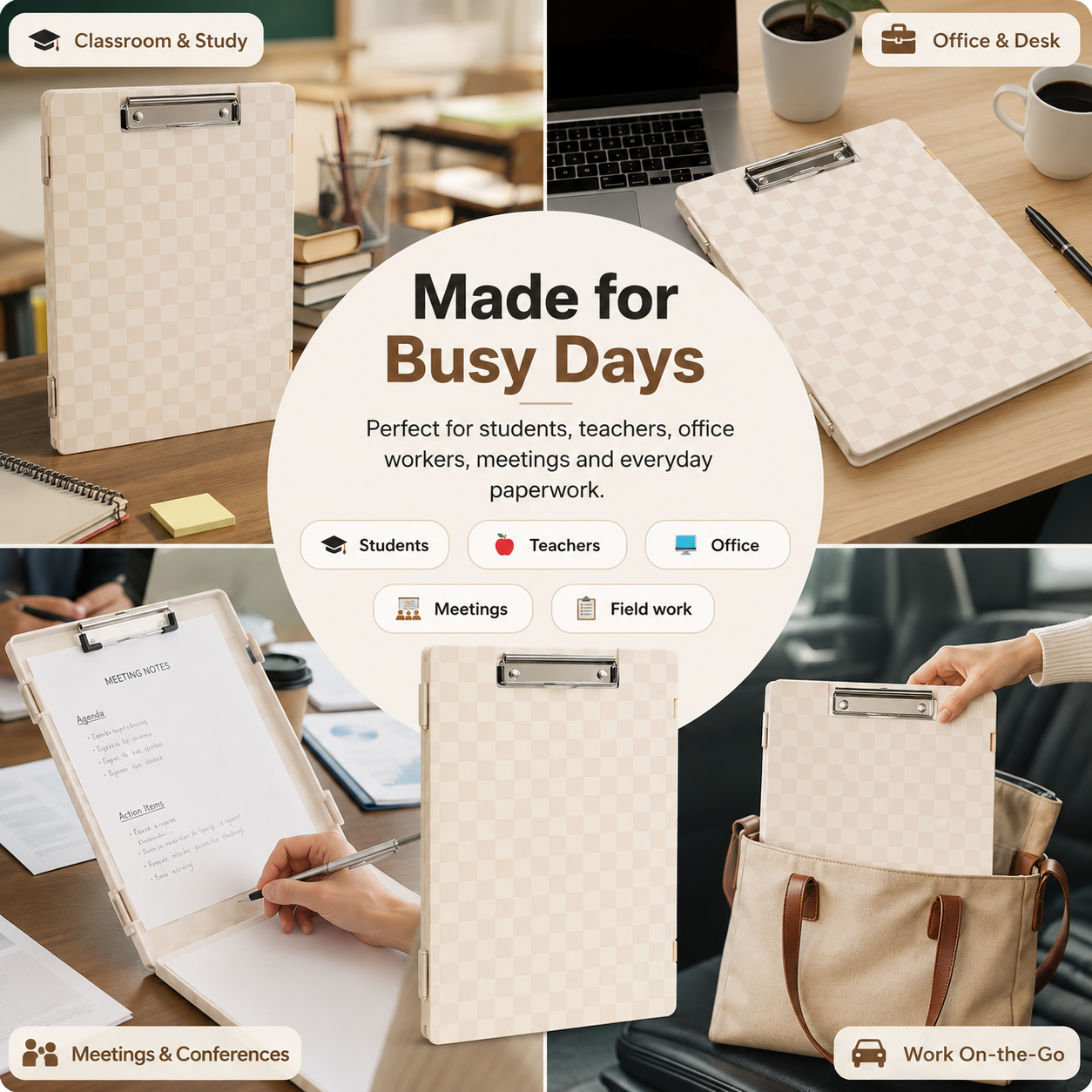 📋 All-in-One Storage Clipboard Organizer – Built-In Compartments for Paper & Office Supplies