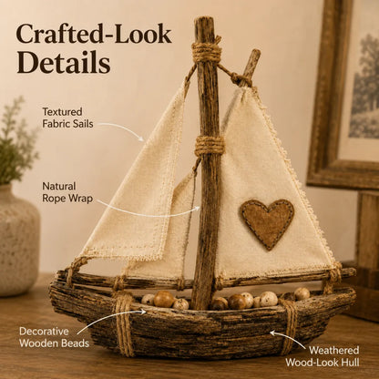Lighted Rustic Sailboat Decor with Warm LED Glow