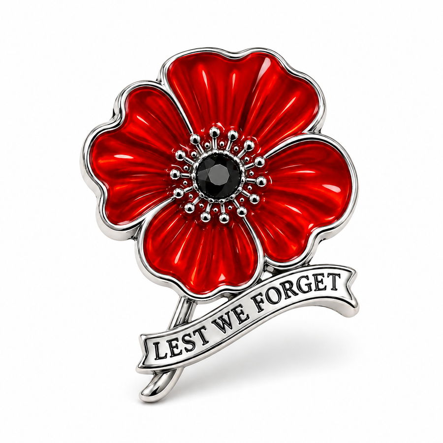 Lest We Forget remembrance poppy brooch