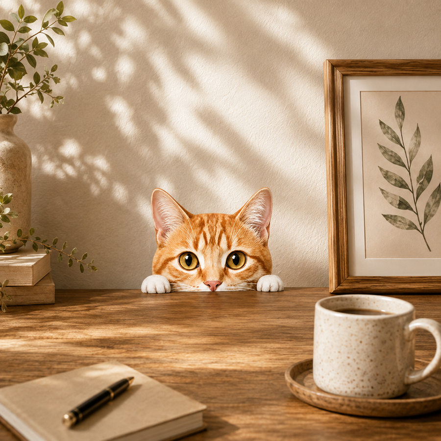 Orange tabby peeking cat