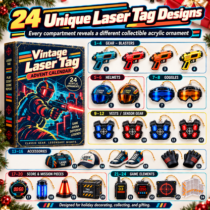 Vintage Laser Tag Advent Calendar – 24 Retro Gaming Acrylic Ornaments