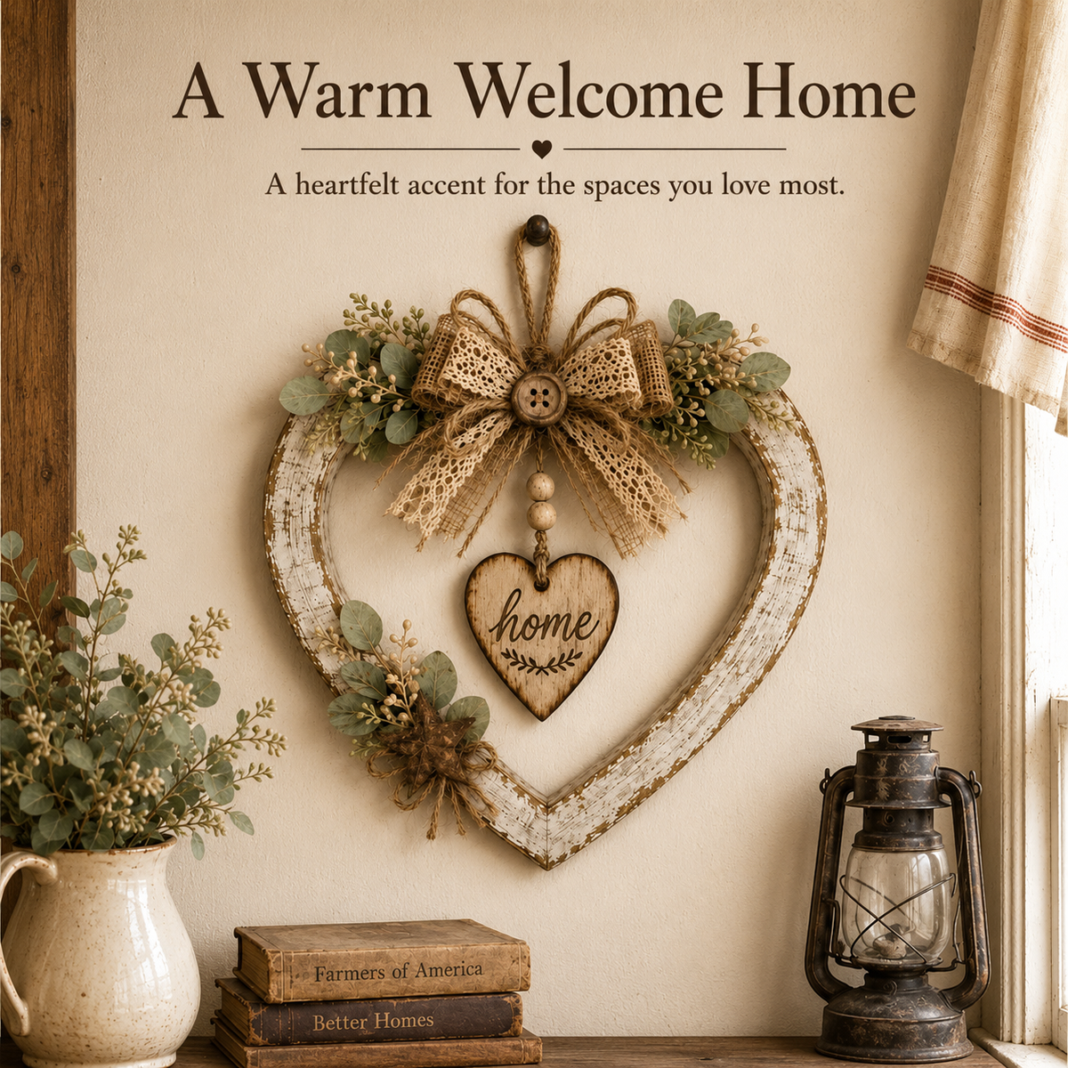 Rustic Farmhouse “Home” Heart Wreath – Ready-to-Hang Country Wall Decor