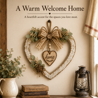Rustic Farmhouse “Home” Heart Wreath – Ready-to-Hang Country Wall Decor
