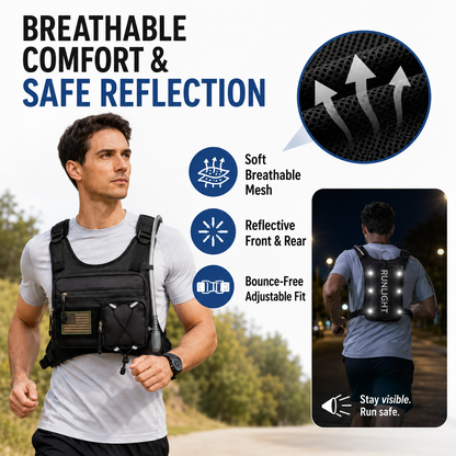 Running Vest,Lightweight Adjustable Chest Pack with Pistol Holster, Pack with 1.5L Water Bladder, Reflective Running Hydration Vest