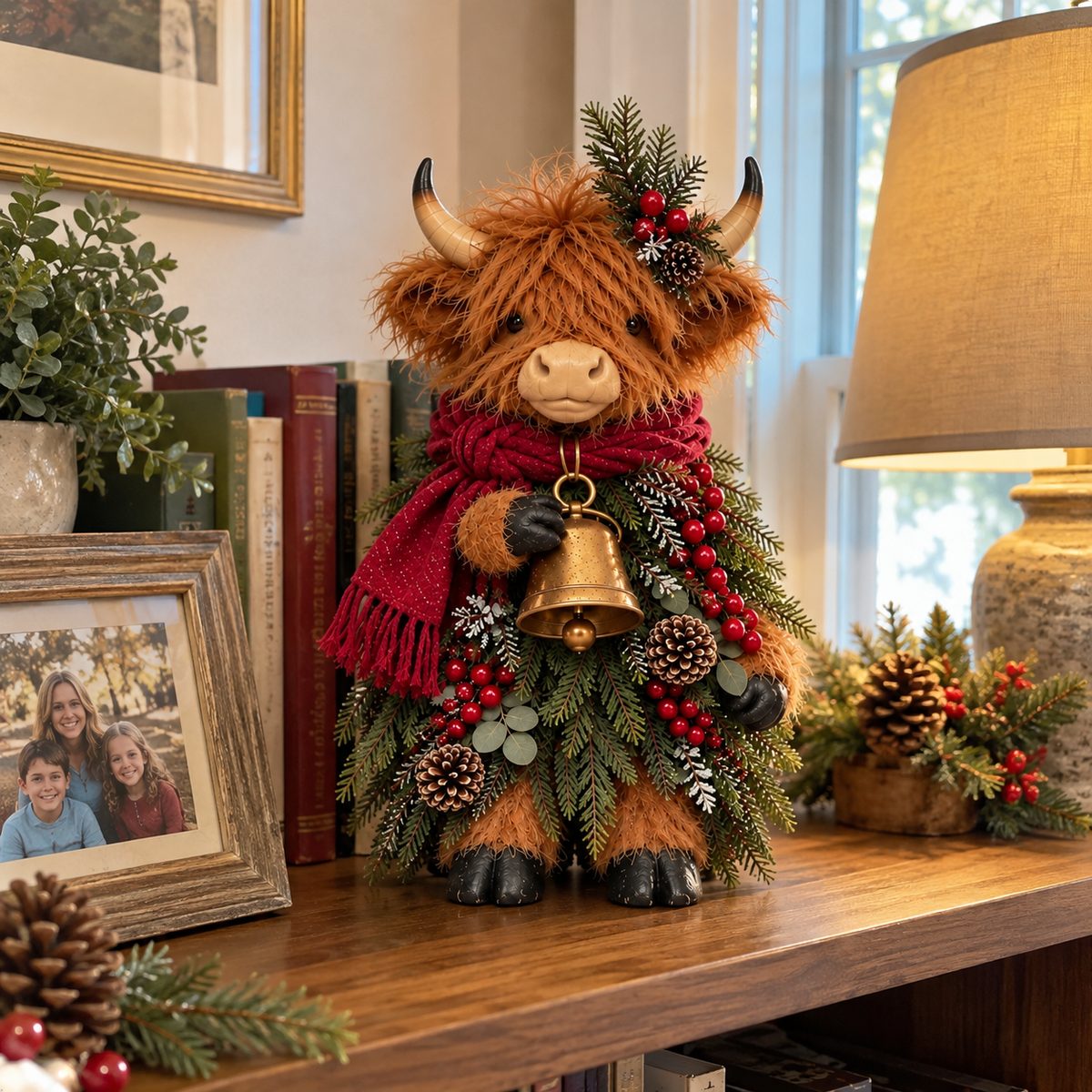 Christmas Highland Cow with Bell