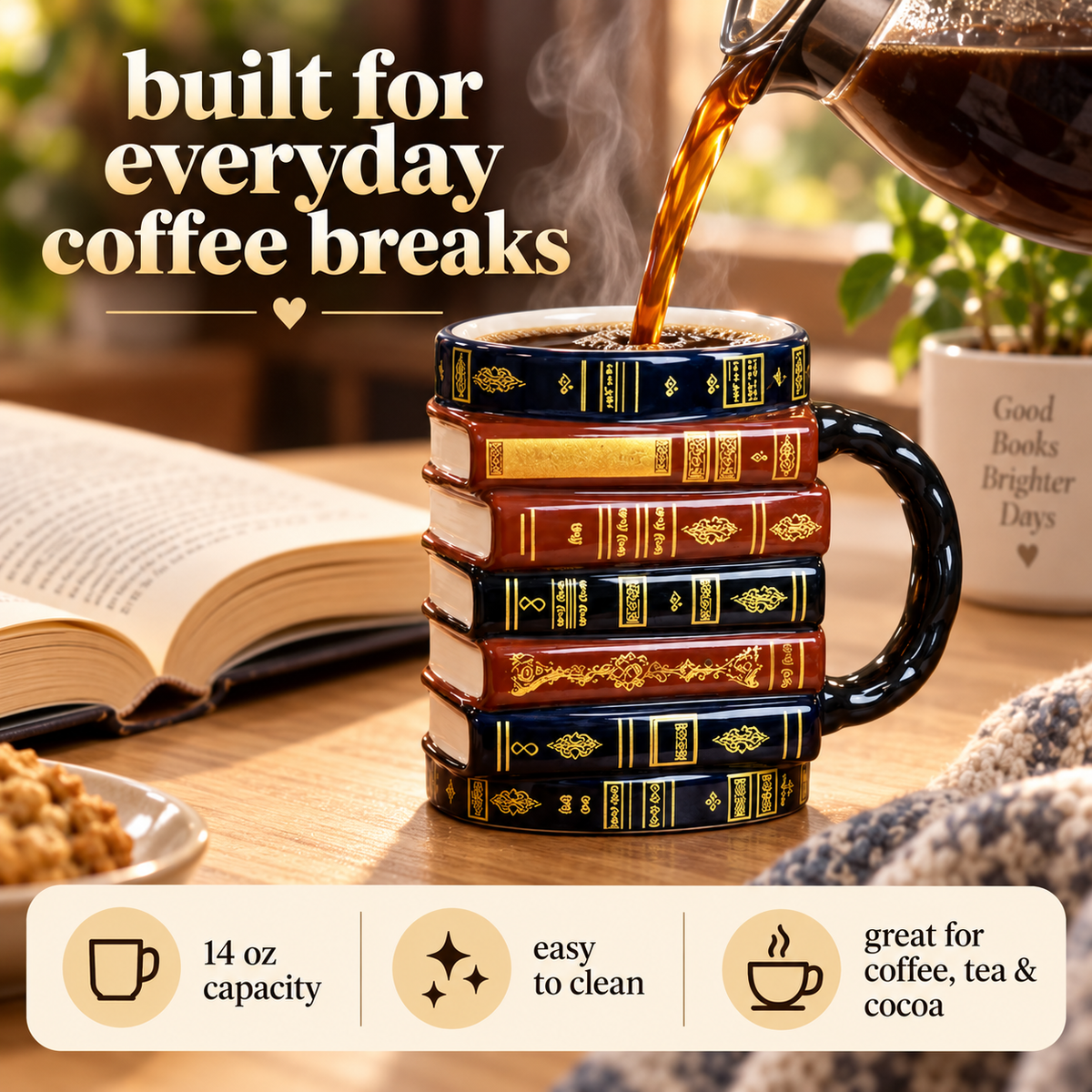 Vintage Book Stack Mug – Cozy Ceramic Gift for Book Lovers