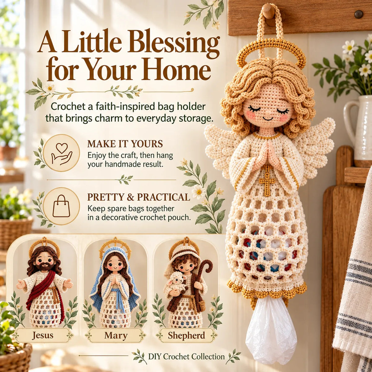 ⏳ Last Day 49% OFF – 🧶 Beginner-Friendly Blessed Home Crochet Bag Holder DIY Kit | 4 Faith-Inspired Designs with Yarn, Tools & Guide Included ✝️