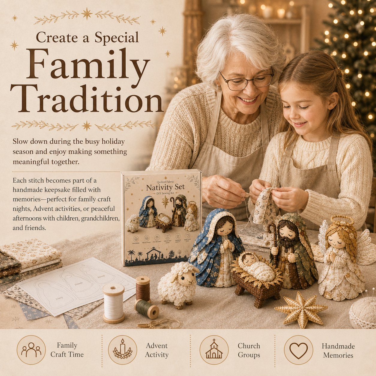 DIY Patchwork Nativity Scene Sewing Kit (Beginner-Friendly)