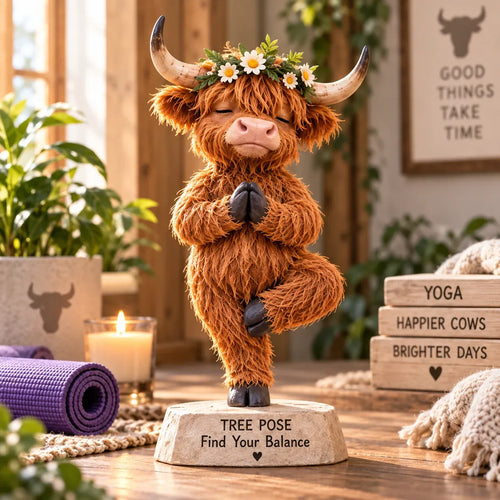 🧘🐮 Zen Highland Cow Figurine – A Whimsical Yoga Companion for Peaceful Spaces