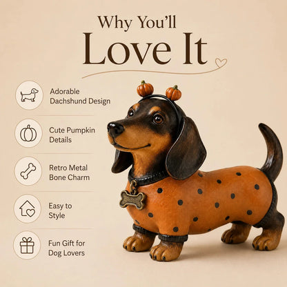 🐕Cute Halloween Dachshund Pumpkin Resin Figurine