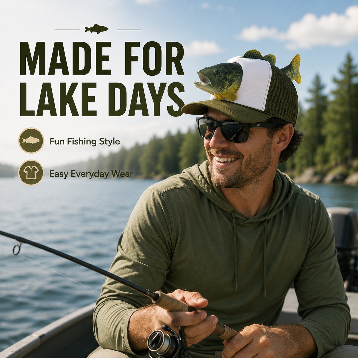 Funny 3D Bass Fish Trucker Hat – Unique Gift for Dads & Fishing Lovers