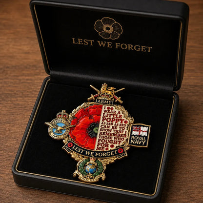 🎖️British Armed Forces “Lest We Forget” Remembrance Poppy Badge | 3.5-Inch 3D Metal Tribute with Army, Navy, RAF & Royal Marines-Inspired Details