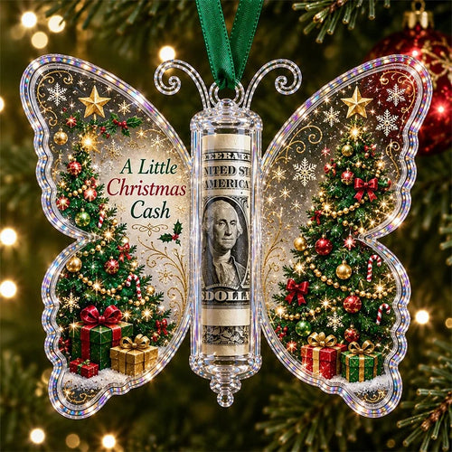 🦋💵 Embossed Butterfly Christmas Cash Gift Ornament – Holiday Money Holder Keepsake 🎄✨