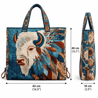 🐎Western Heritage Quilted Tote – Horse, Bison & Feather-Inspired Everyday Bag