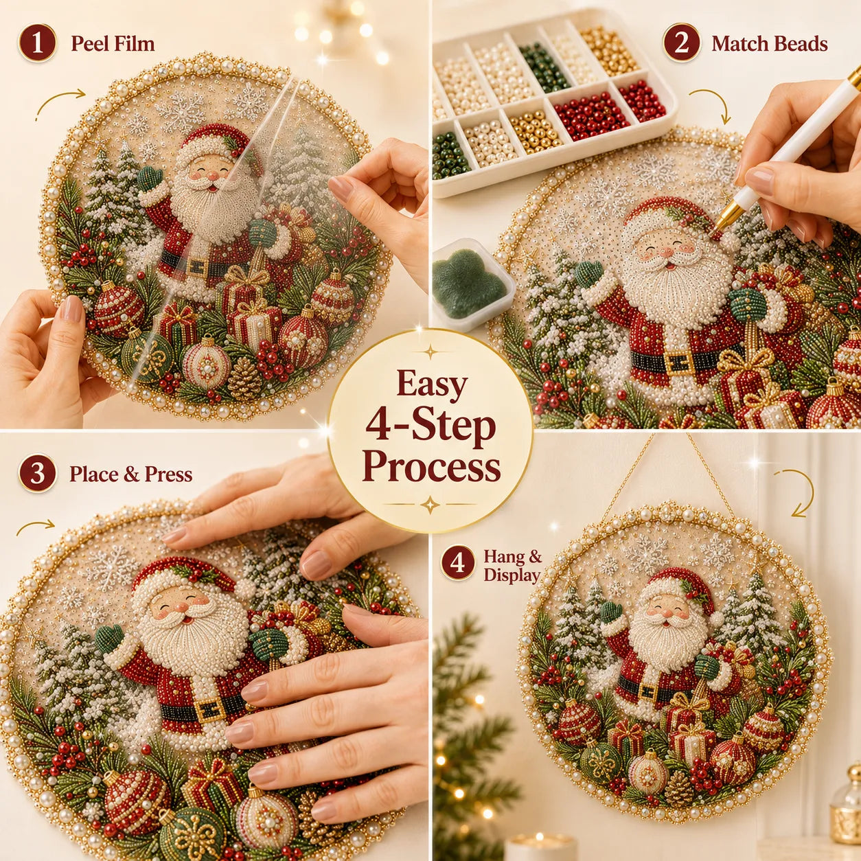 🌸🌻🍂🎄 LAST DAY 49% OFF – ✨ Four Seasons & Holiday Pearl Art Hanging Wreath Kit | Luxury Flocked Canvas with Scratch-Resistant Non-Fading Pearl Beads DIY Handmade Seasonal Decor 💎