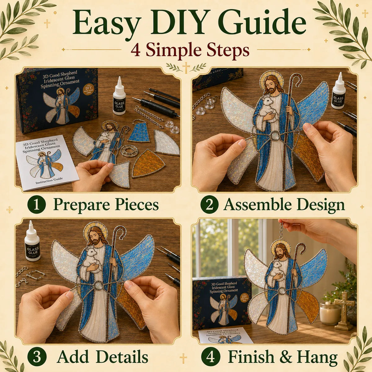 ⏳ Last Day 49% OFF – ✝️ Beginner-Friendly 3D Christian Iridescent Suncatcher DIY Kit | 6 Faith-Inspired Designs with Glass-Style Panels, Metal Frames, Hanging Chain, Tools & Step-by-Step Guide Included 💕
