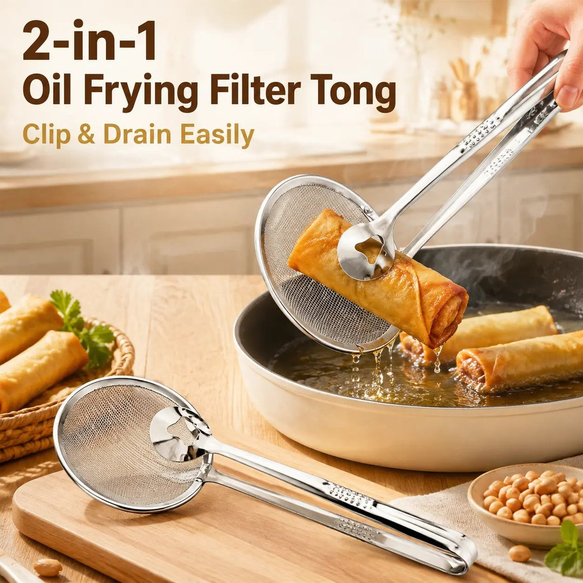 🍟✨ Fry & Drain Kitchen Tongs – Grab, Strain & Serve with One Handy Tool