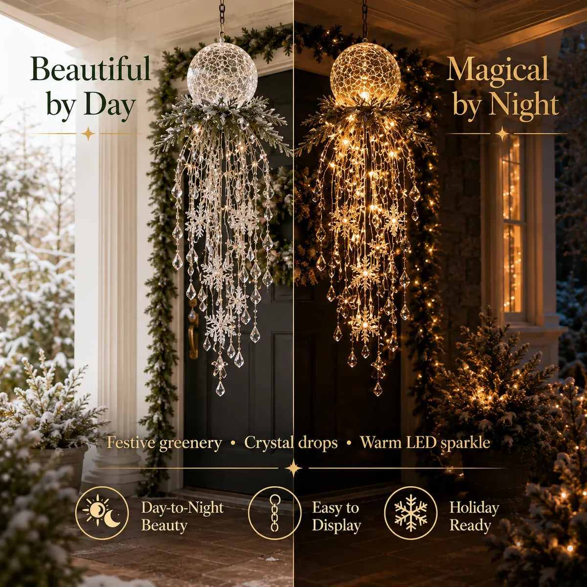 ✨❄️Crystal Cascade Christmas Light™ – Hanging Snowflake & Crystal LED Porch Décor