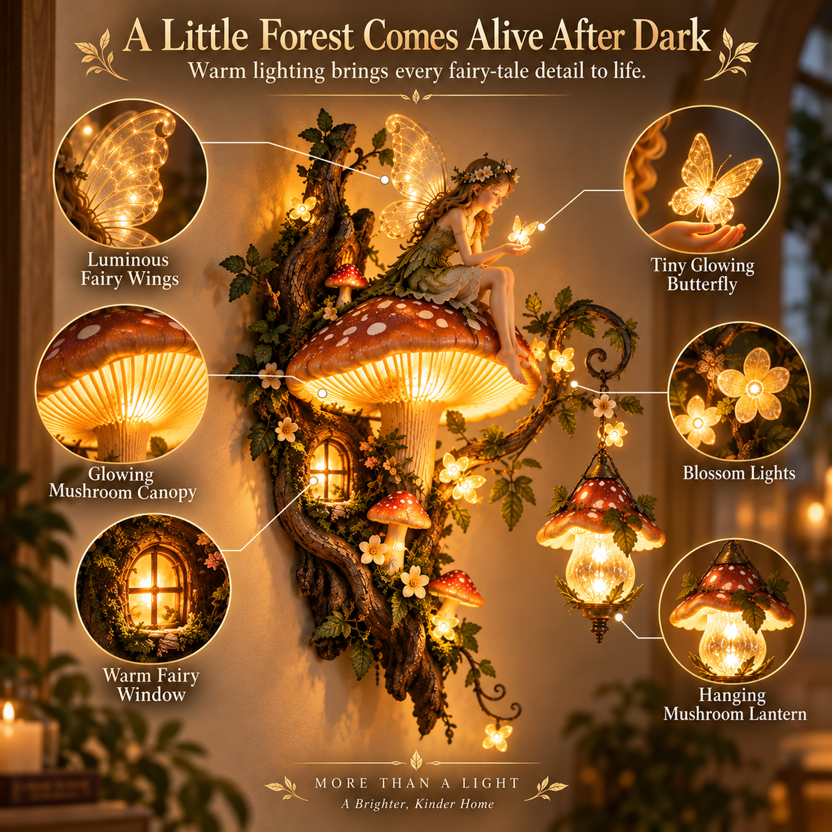 Enchanted fairy mushroom glowing details