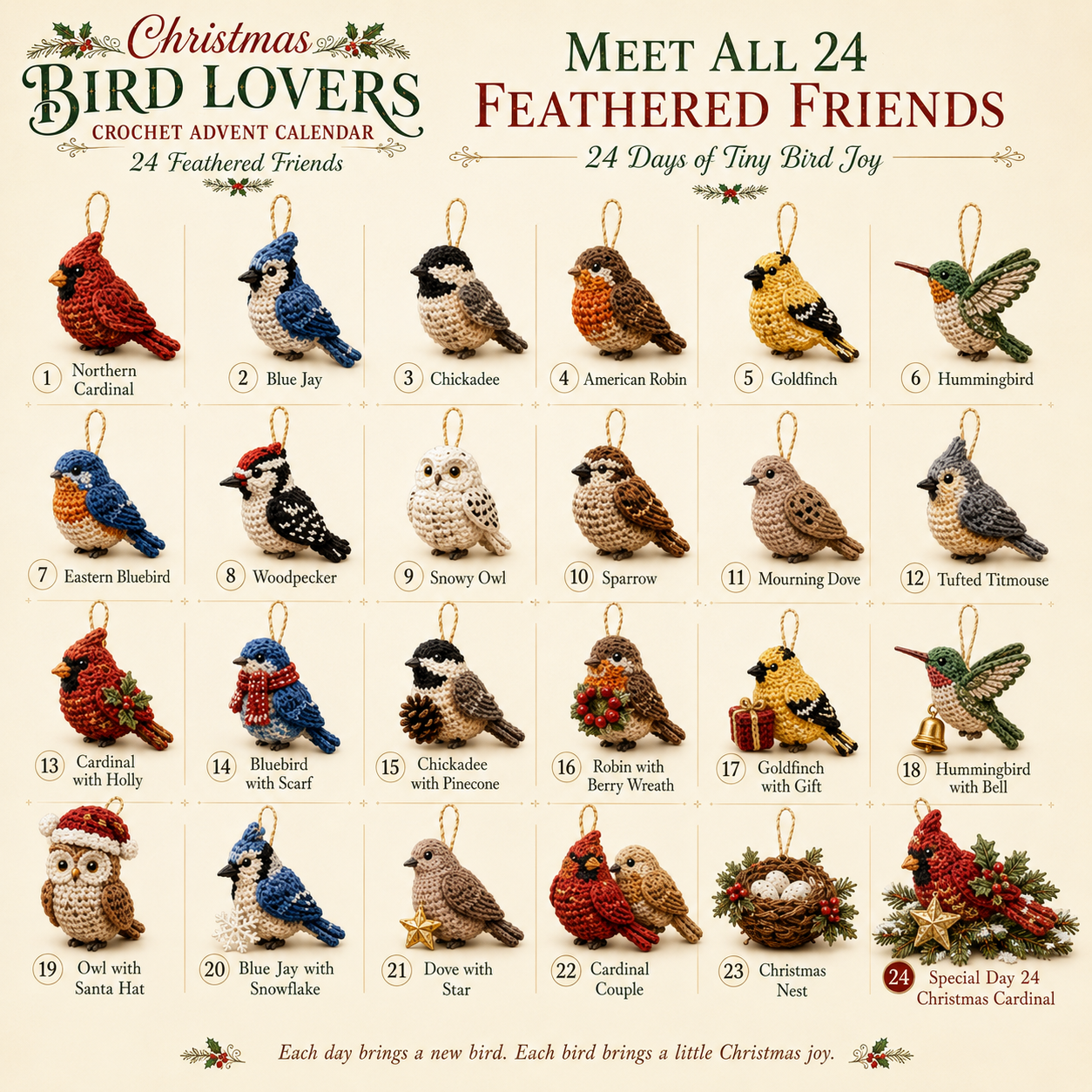 🎄 Christmas Bird Lovers Crochet Advent Calendar