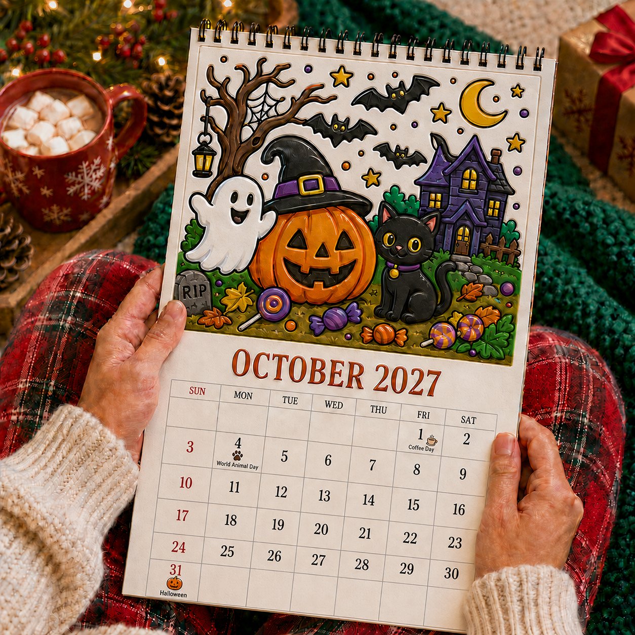 🎨Color The Year 2027: Trace-By-Groove Creative Calendar📅| Seasonal Guided Coloring Wall Calendar With Markers