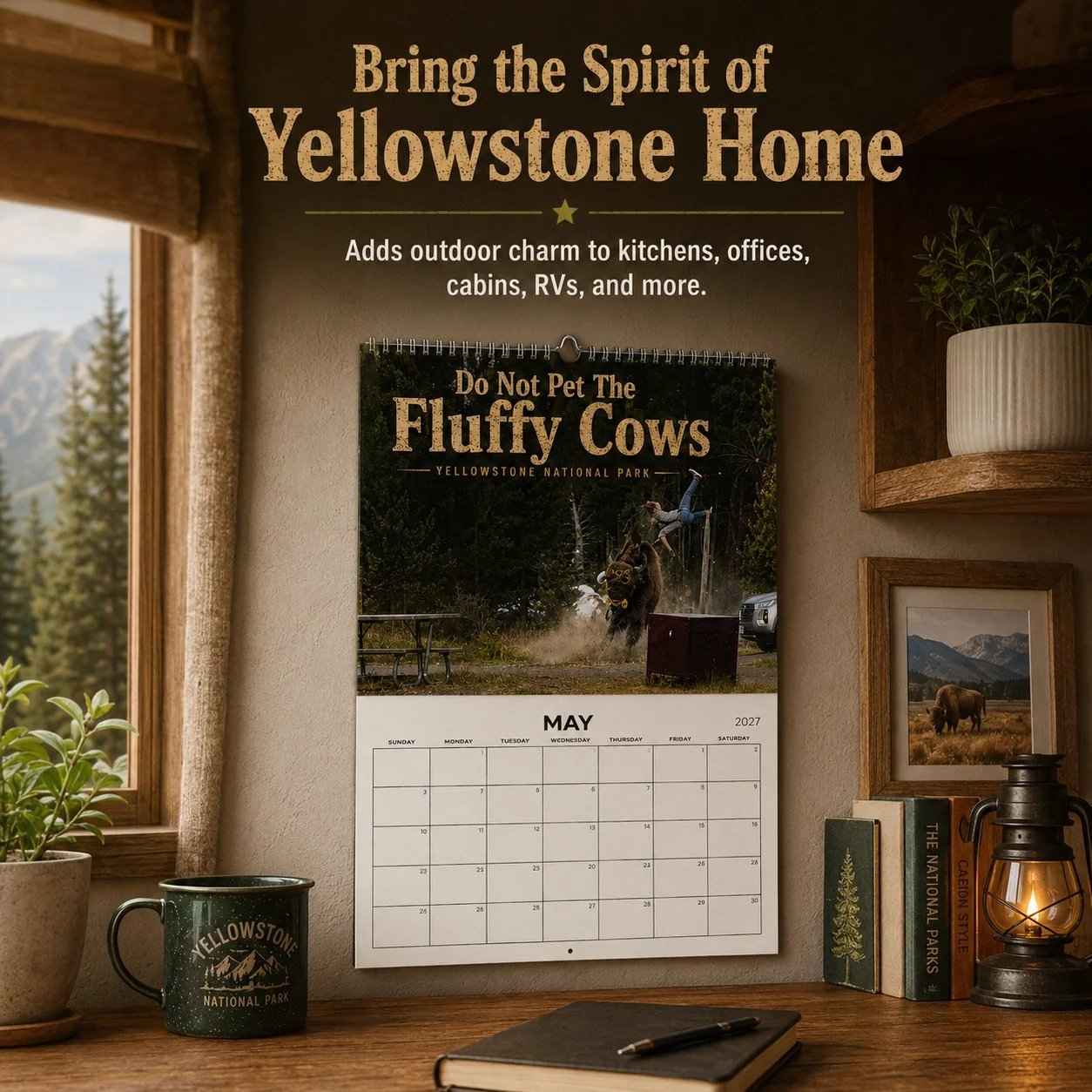 "Do Not Pet The Fluffy Cows" 🏞️ Bison Yellowstone National Park 2027 Wall Calendar