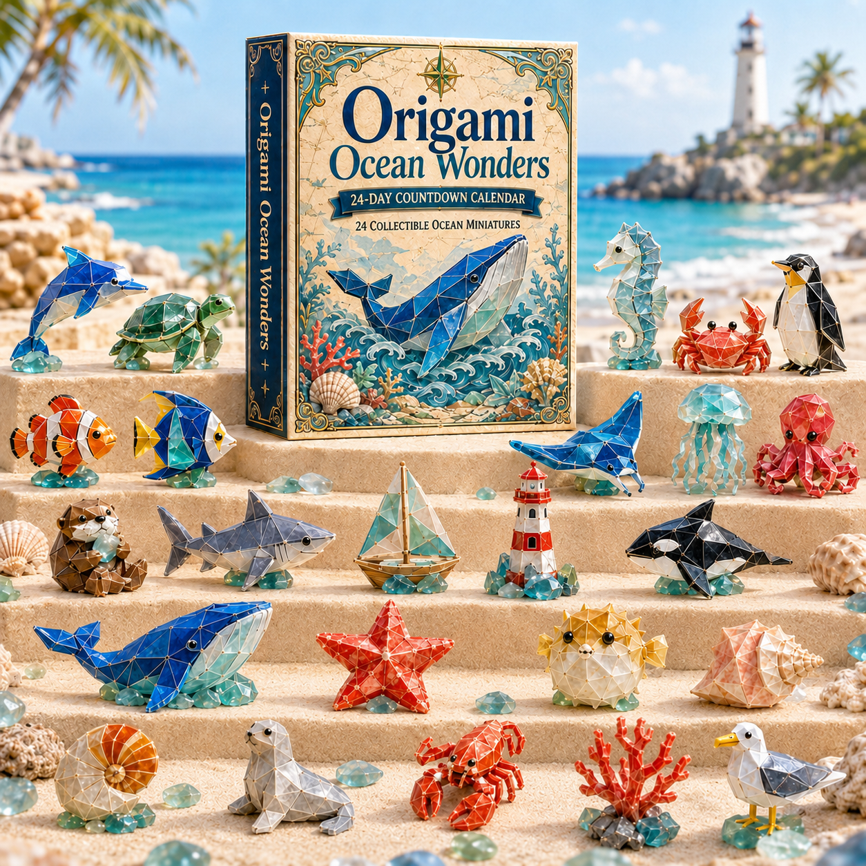 24-Day Origami Ocean Wonders Advent Calendar – 24 Collectible Ocean Figurines, A Magical Christmas Countdown Gift for Ocean Lovers