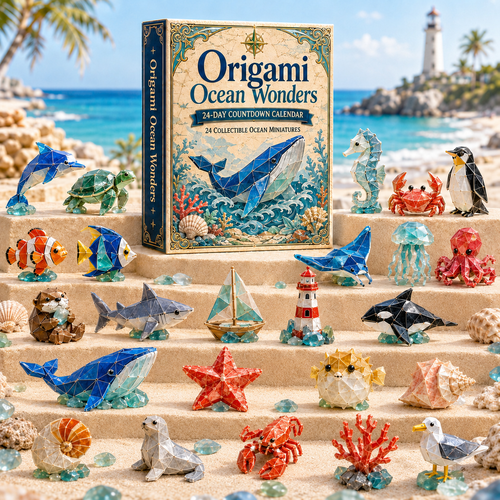 24-Day Origami Ocean Wonders Advent Calendar – 24 Collectible Ocean Figurines, A Magical Christmas Countdown Gift for Ocean Lovers