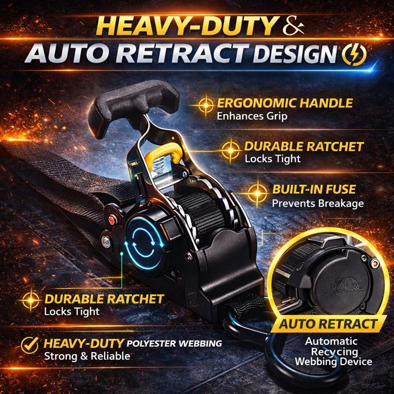 💪Auto-Retract Tie-Down Ratchet Straps