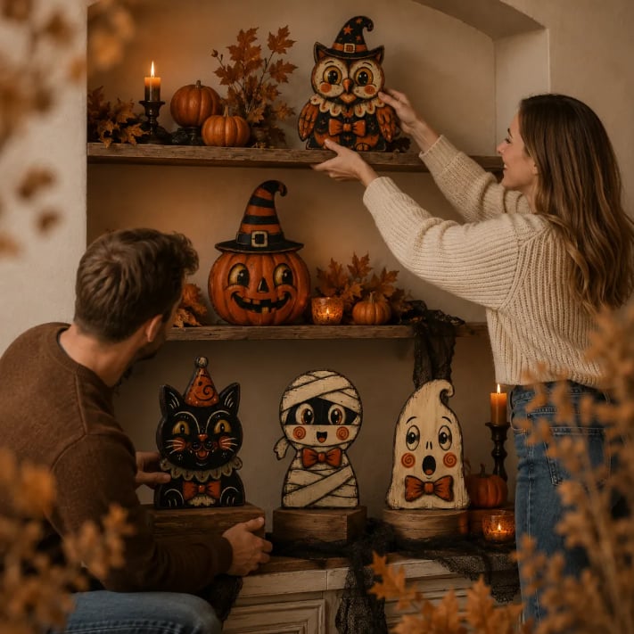 👻🎃 Vintage Wooden Halloween Table Decor