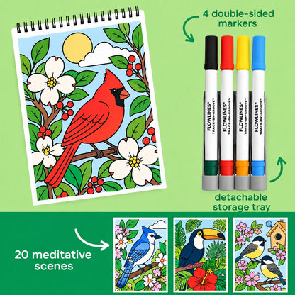 🌿 Trace-By-Groove Guided Flow Art Coloring Pad with Double-Sided Markers 🎨