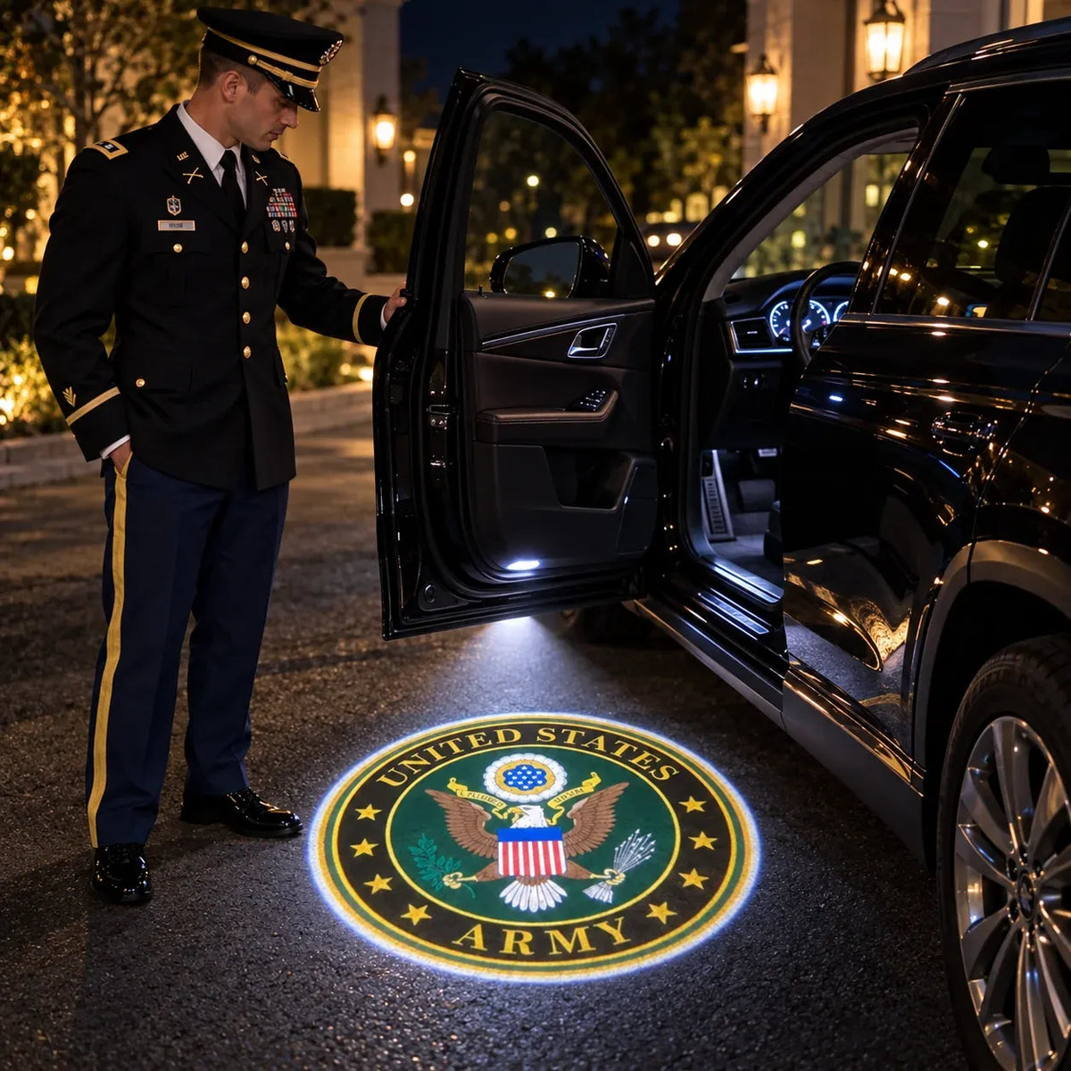 🇺🇸 HonorBeam™ Car Welcome Light | Patriotic Door Projection for Veterans & Military Families 🎖️