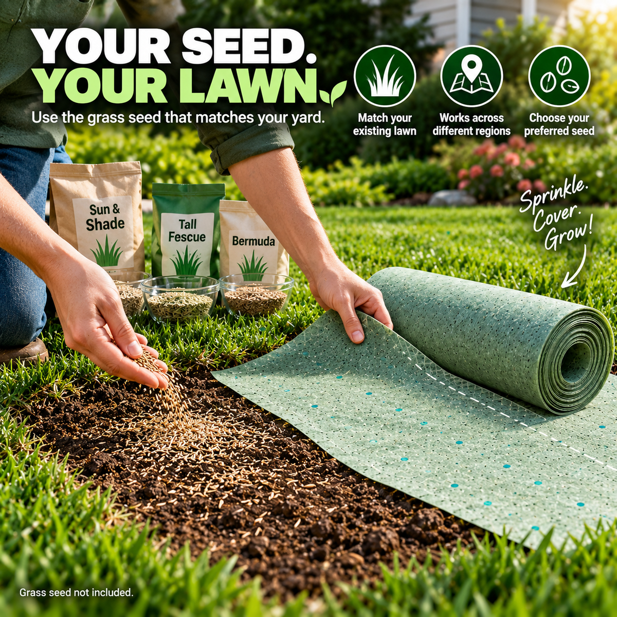 Use your own grass seed with the lawn repair roll