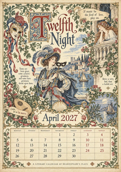 🗓️ A Vintage Literary Year 2027 – ✨ 12 Plays Through the Seasons | Vintage Illustrated Wall Calendar
