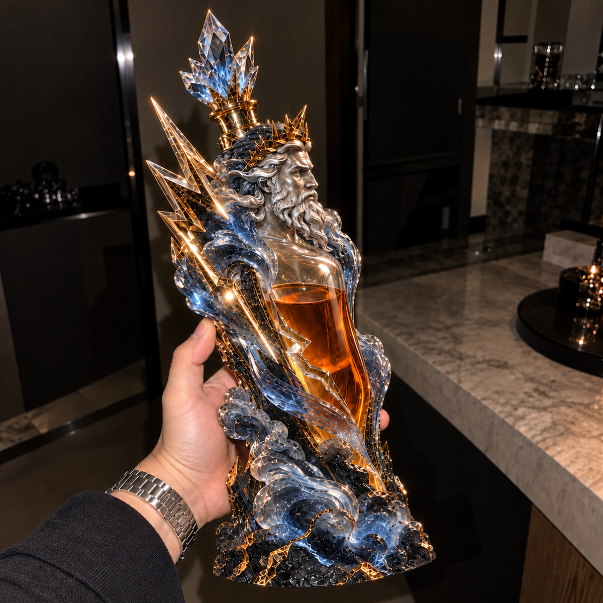 ⚡ Zeus Thundercrown Whiskey Decanter – Sculptural Bar Centerpiece