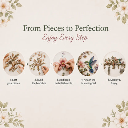 🌿 DIY Hummingbird Tree Wall Organizer Kit | 5‑Hook Wooden Wall Hanger, Botanical Art Decor for Entryway Home Craft Gift