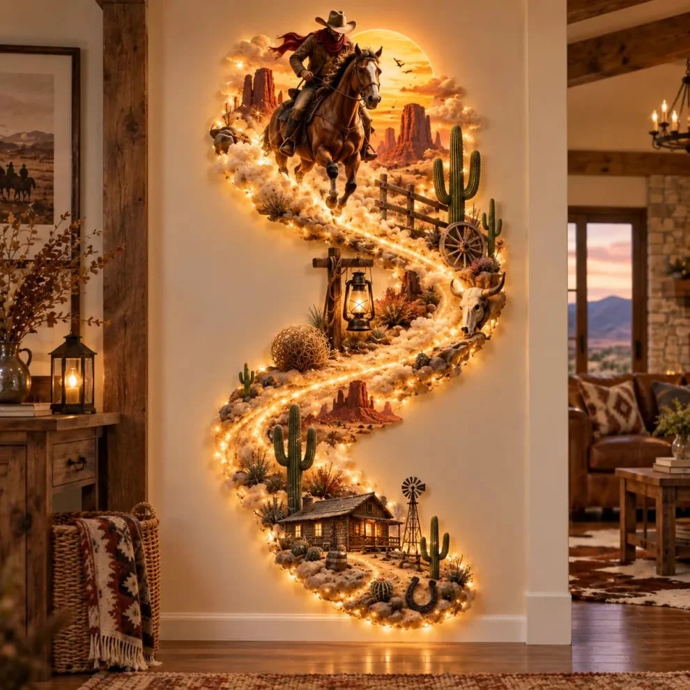 Western cowboy wall light gift scene
