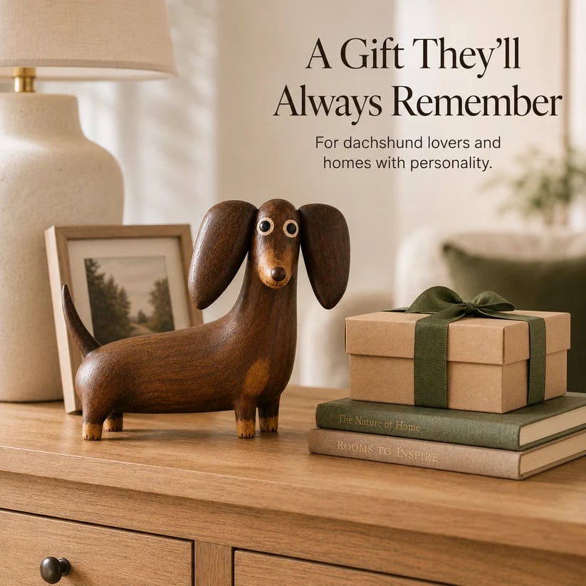 💯💡Whimsical Wood-Look Dachshund Sculpture