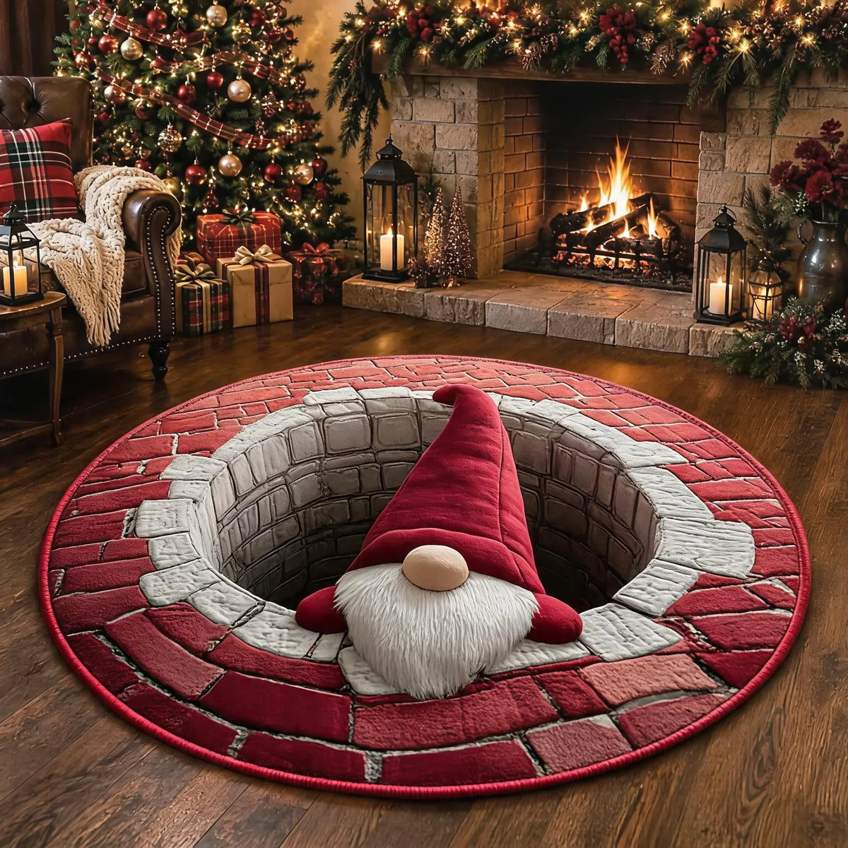 🎄3D-Weihnachtswichtel-Teppich mit optischer Täuschung | Lustige, festliche Must-have-Wohndeko⭐🏠🎁