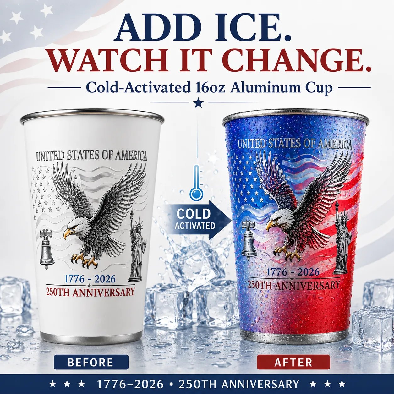 🔥LAST DAY 70% OFF🦅 Pour Ice-Cold Beer | USA 250th Anniversary Color Changing Cup 🎉