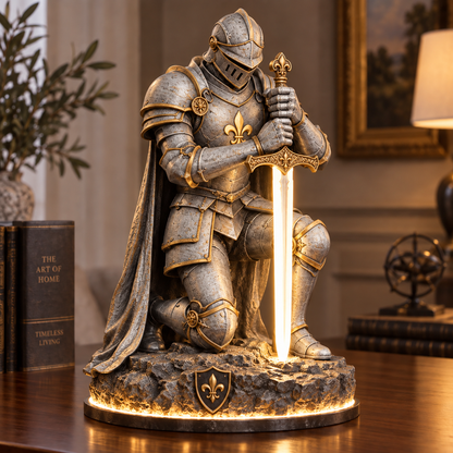 👑🛡️ The King’s Last Guardian™ –⚔️ Illuminated Knight Sculpture