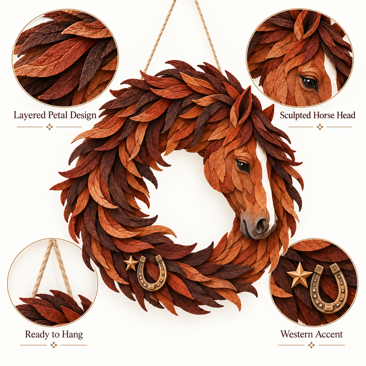 Horse wreath layered details and western accents